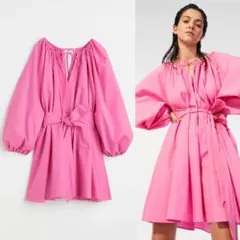 H&M完売ピンクコットンワンピースS