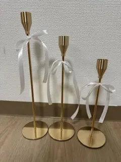 ピンクゴールド リボン付きキャンドルホルダー 3サイズセット