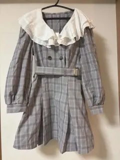 ワンピース ガーリー グレー 長袖 膝丈