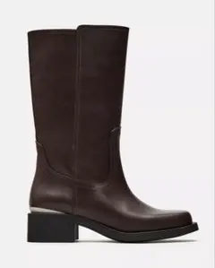 ほぼ未使用 ZARAレザーミドルブーツブラウン定価22990円