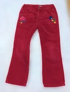 赤色 花刺繍 長ズボン　パンツ