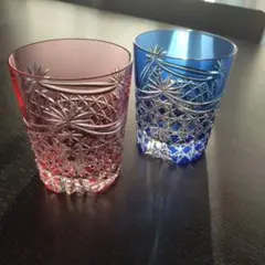 【新品•未使用】★カガミクリスタル　クリスタル　江戸切子　ペアグラス カガミクリスタル 江戸切子 ペアロックグラス 江戸菊 クリスタル