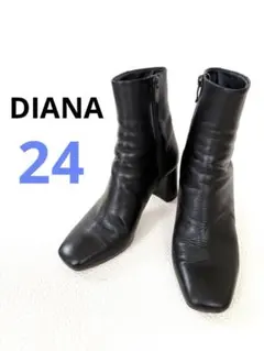 ダイアナ DIANA ショートブーツ【24.0】 ブラック スクエアトゥ