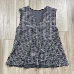 しまむら　ペプラム　ツイードVネックベスト　ブラック　Lサイズ　入園式　入学式