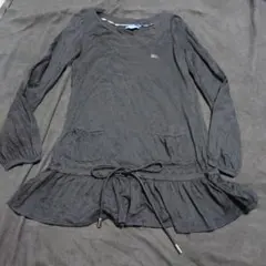 最終価格　４９　バーバリーブルーレーベル　ブラック長袖ミニワンピース フリル３８