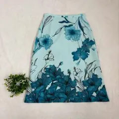 ［GERARD DAREL］膝丈タイトスカート(M)/花柄 水色のサムネイル