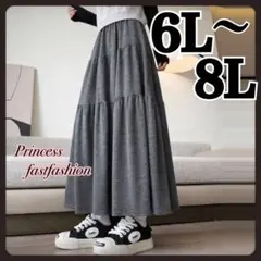 【6L～8L】ティアード フレア ウエストゴム ロングスカート 大きいサイズ