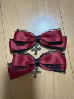 ゴシック風赤黒リボンバレッタ2個セット