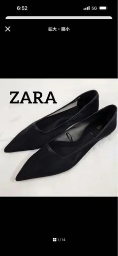 ZARA ポインテッドトゥ メッシュ フラットシューズ ブラックのサムネイル