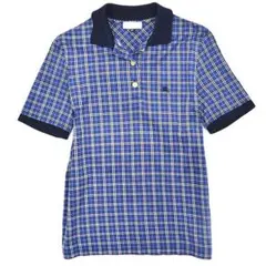 90s ビンテージバーバリー ロゴ刺繍＆金ボタン チェック柄ポロシャツ SP