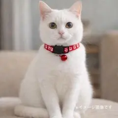 ⭐︎GW中10%オフ⭐︎ 猫用首輪 鈴付き 赤 足跡柄 セーフティバックル