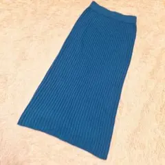 ノーブランド ロング タイトスカート ブルー セーター生地 レディース【F】