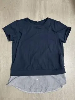 授乳服　ネイビー シャツTシャツ重ね着