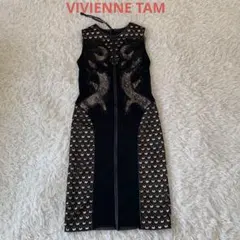 ★美品★VIVIENNE TAM 龍刺繍　レザー風ワンピース　ブラック