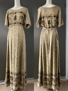 ビンテージ アンティーク 80s 民族 花柄 刺繍 レーヨン ワンピース 美品