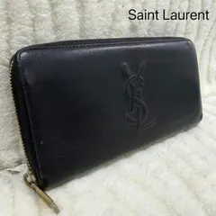 ✨️美品✨️イヴサンローラン 長財布 カサンドラロゴ 刺繍 ラウンドファスナー 黒