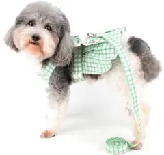 犬服 ハーネス ワンピース リードセット チェック柄 お姫様 ペットドッグウェア