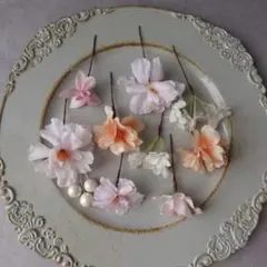 ＊お得なset＊ピンク×オレンジ系のヘアパーツset 桜　髪飾り　結婚式　前撮り