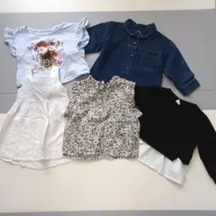 Tシャツ長袖5点セット　デニムシャツ　ワンピース　フリル　子供服　80　春服