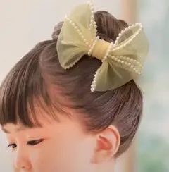 イエロー チュールリボン ヘアゴム　キッズ