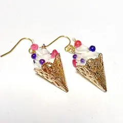 【現品限り】フルーツたっぷり♬ソフトクリームのピアス♬イヤリング変更可♬ホイップ