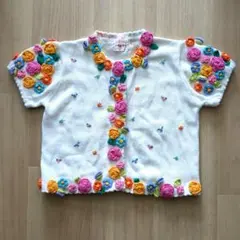メゾピアノ カーディガン カラフル立体花モチーフ超可愛い 平成レトロ