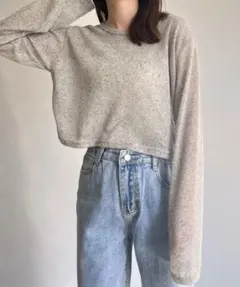 ISOOK クロップドシアートップス