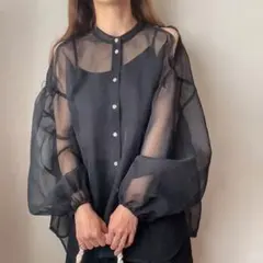 FILLOU フィルー シースルー 黒 オフショルダーシャツ トップス ブラウス