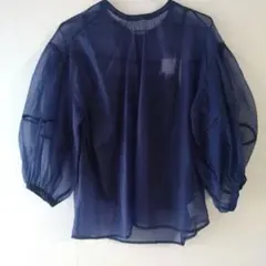 ☆新品☆ネイビー シースルー バルーンスリーブ シャツ