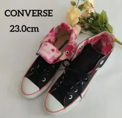 コンバース 23.0cm ハイカット ハート柄 迷彩 ダブルタン ピンク 黒