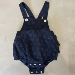 petit main ネイビー フリルオーバーオール 70