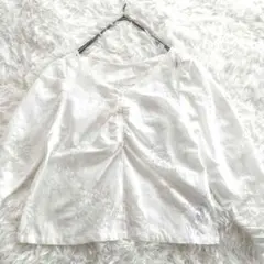 【ミスティック】ブラウス レース装飾 バルーンスリーブ 透け感アリ涼しい