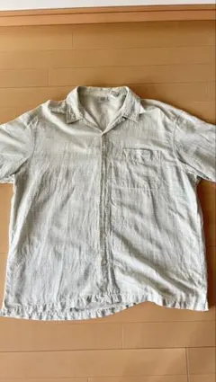 old GAP チェックオープンカラー半袖シャツ　リネン混白タグ