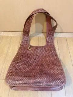 本革 編み込み メッシュ ショルダーバッグ ブラウン ハンドバッグ