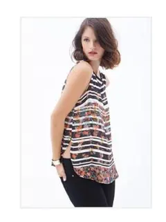 Forever21 花柄ボーダー タンクトップ