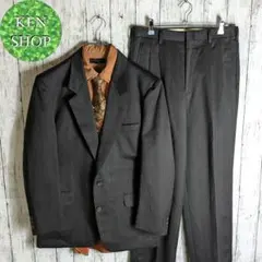 スーツセットアップ　ダークブラウン　ボタニカル柄ネクタイシャツ付　古着