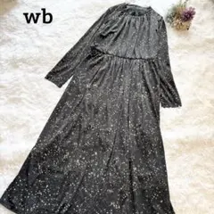 wb モガ 総柄 ギャザーハイネックロングワンピース マキシ丈 ストレッチ 星柄
