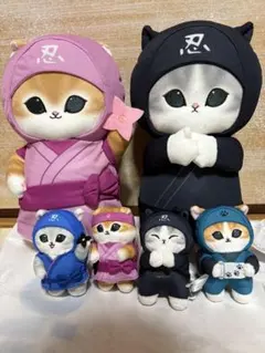 mofusand忍者にゃんBIGぬいぐるみ、マスコットタグ付きコンプリートセット