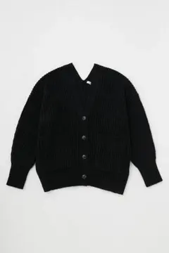 ブラック　Vネック　リブ編みカーディガン