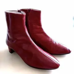 ZARA BASIC ワインレッド エナメル調 ショートブーツ38 サイドジップ