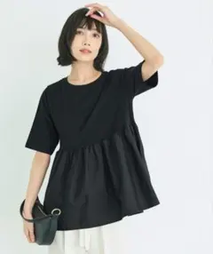 【新品未使用】coca クルーネックドッキングカットソー ブラックのサムネイル