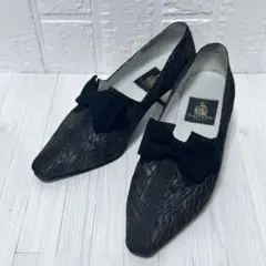 訳あり【LANVIN PARIS】リボン レース調 ゴールドヒール 23.5のサムネイル