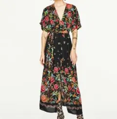 ZARA　ザラ　マキシ丈　花柄　カシュクール　ワンピース