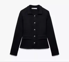 ZARA ボタン付きニットカーディガン S ネイビーブルー