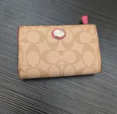 COACH 二つ折り財布 ベージュ/ピンク