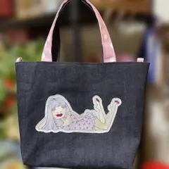 ロラライハリス♡パープルピンクWデニム♡刺繍のショルダーバッグ