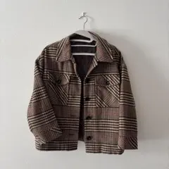 チェック柄カジュアルジャケット　冬　アウター　コート　淡色