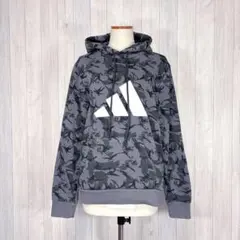 【adidas】長袖 パーカー フーディ 迷彩柄 プリントロゴ スポーティー L