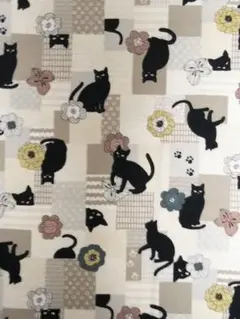 【匿名発送】《黒猫柄 ベージュ》和風 約50㎝×108㎝
