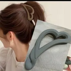 バナナクリップ ハート型 簡単まとめ髪 ブルーグリーン ヘアクリップのサムネイル